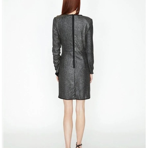 NEW KOTON‎ Shimmer Mini Dress Long Sleeve Party Cocktail Bodycon Black Silver M - Picture 3 of 9
